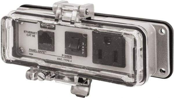 Hubbell Wiring Device-Kellems - 1 Port, 1 Power Receptacle, Ethernet, Clear Data Port Receptacle - 3.2 Inch Long x 1.6 Inch Deep x 5.51 Inch Wide, Aluminum, Surface Mount, Gray - Apex Tool & Supply