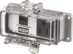 Hubbell Wiring Device-Kellems - 1 Port, 1 Power Receptacle, Ethernet, Clear Data Port Receptacle - 3.2 Inch Long x 1.6 Inch Deep x 4.45 Inch Wide, Aluminum, Surface Mount, Gray - Apex Tool & Supply