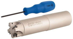 Iscar - 30° Lead Angle, 1-1/4" Max Cut Diam, 0.88" Min Cut Diam, 0.08" Max Depth of Cut, Indexable Chamfer and Angle End Mill - 4 Inserts, H600 WXCU 05 Insert Style, 5-1/2" Overall Length, Through Coolant, Straight Shank - Apex Tool & Supply