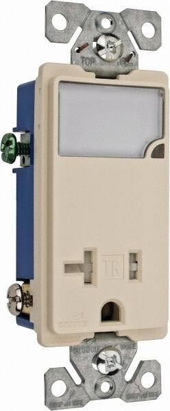 Cooper Wiring Devices - 2 Pole, 125 VAC, 20 Amp, 1 Outlet, Flush Mounted, Self Grounding, Tamper Resistant Combination Outlet with Night Light - 5-20R Configuration, Back Side Wiring, Thermoplastic Material, cULus Listed Standard - Apex Tool & Supply