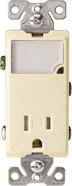 Cooper Wiring Devices - 2 Pole, 125 VAC, 15 Amp, 1 Outlet, Flush Mounted, Self Grounding, Tamper Resistant Combination Outlet with Night Light - 5-15R Configuration, Back Side Wiring, Thermoplastic Material, cULus Listed Standard - Apex Tool & Supply