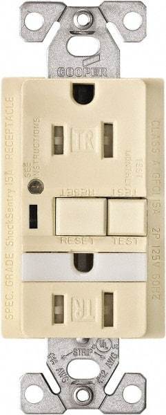 Cooper Wiring Devices - 1 Phase, 5-15R NEMA, 125 VAC, 15 Amp, Self Grounding, GFCI Receptacle - 2 Pole, Back and Side Wiring, Tamper Resistant, Thermoplastic Commercial, Specification Grade - Apex Tool & Supply