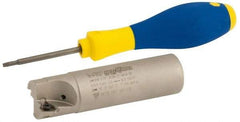 Iscar - 1" Cut Diam, 0.315" Max Depth of Cut, 1" Shank Diam, 3-3/4" OAL, Indexable Square Shoulder Helical End Mill - HM390 TPKT 1003 Inserts, Weldon Shank, 90° Lead Angle, Through Coolant, Series HeliIQMill - Apex Tool & Supply