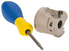 Iscar - 3 Inserts, 1-1/2" Cut Diam, 1/2" Arbor Diam, 0.315" Max Depth of Cut, Indexable Square-Shoulder Face Mill - 0/90° Lead Angle, 1.37" High, HM390 TPKT 1003 Insert Compatibility, Through Coolant, Series HeliIQMill - Apex Tool & Supply