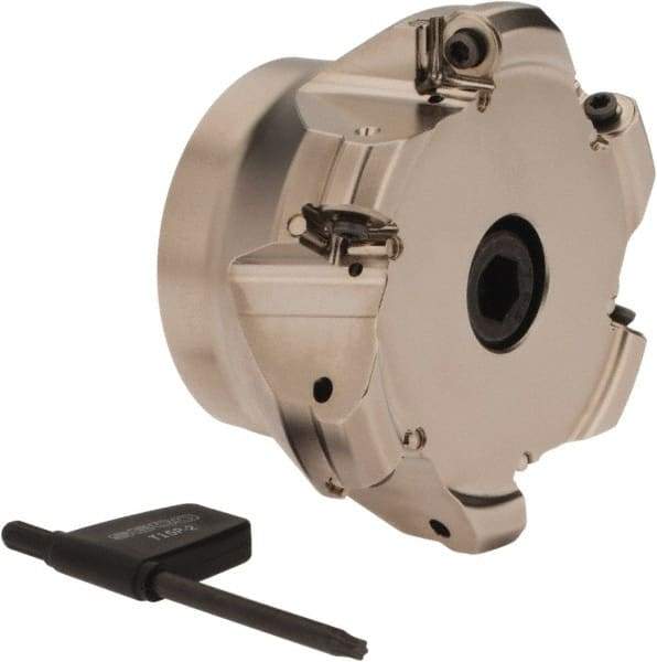 Seco - 3.15" Cut Diam, 1" Arbor Hole, 0.118" Max Depth of Cut, 40° Indexable Chamfer & Angle Face Mill - 6 Inserts, ON.U 05 Insert, Right Hand Cut, 6 Flutes, Through Coolant, Series Double Octo 05 - Apex Tool & Supply