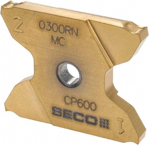 Seco - 2503015X4GK MC Grade CP600, 0.118" Cutting Width Carbide Grooving Insert - 0.256" Max Depth of Cut, Neutral, 0.006" Corner Radius, TiAlN/TiN Finish - Apex Tool & Supply