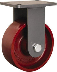 Hamilton - 8" Diam x 3" Wide x 10-1/2" OAH Top Plate Mount Rigid Caster - Cast Iron, 2,600 Lb Capacity, Tapered Roller Bearing, 5-1/4 x 7-1/4" Plate - Apex Tool & Supply