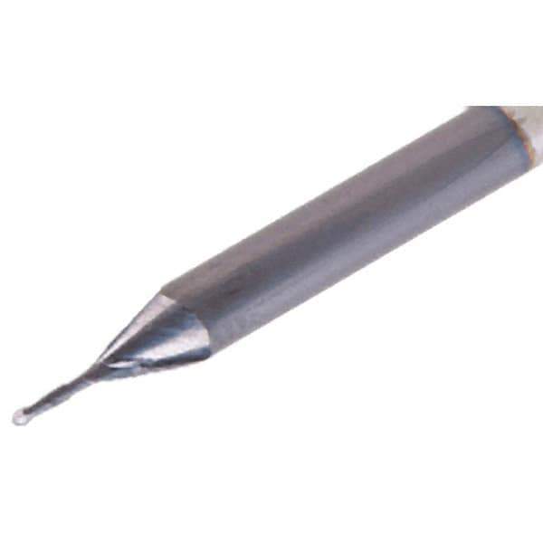 Iscar - 0.4mm Diam, 0.8mm LOC, 2 Flute Solid Carbide Ball End Mill - TiAlN Finish, Single End, 38mm OAL, 3mm Shank Diam, Spiral Flute - Apex Tool & Supply