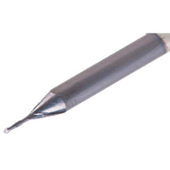 Iscar - 0.4mm Diam, 0.8mm LOC, 2 Flute Solid Carbide Ball End Mill - TiAlN Finish, Single End, 38mm OAL, 3mm Shank Diam, Spiral Flute - Apex Tool & Supply