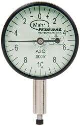 Mahr - 0.05" Range, 0-10-0 Dial Reading, 0.0005" Graduation Dial Drop Indicator - 1-1/4" Dial, 0.02" Range per Revolution, 0.0005" Accuracy, Revolution Counter - Apex Tool & Supply