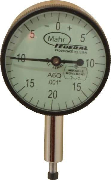 Mahr - 0.1" Range, 0-20-0 Dial Reading, 0.001" Graduation Dial Drop Indicator - 1-1/4" Dial, 0.04" Range per Revolution, 0.001" Accuracy, Revolution Counter - Apex Tool & Supply