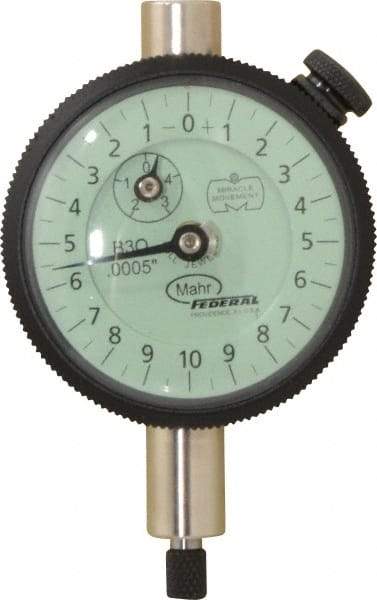 Mahr - 0.05" Range, 0-10-0 Dial Reading, 0.0005" Graduation Dial Drop Indicator - 1-3/4" Dial, 0.02" Range per Revolution, 0.0005" Accuracy, Revolution Counter - Apex Tool & Supply