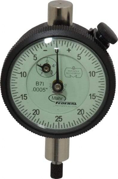 Mahr - 1/8" Range, 0-25-0 Dial Reading, 0.0005" Graduation Dial Drop Indicator - 1-3/4" Dial, 0.05" Range per Revolution, 0.0005" Accuracy, Revolution Counter - Apex Tool & Supply