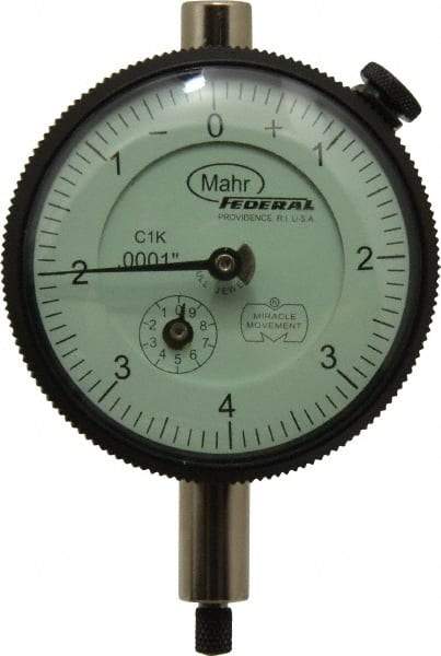 Mahr - 0.02" Range, 0-8 Dial Reading, 0.0001" Graduation Dial Drop Indicator - 2-1/4" Dial, 0.008" Range per Revolution, 0.0001" Accuracy, Revolution Counter - Apex Tool & Supply