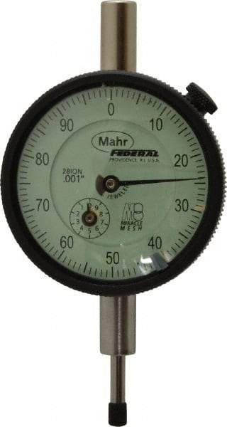 Mahr - 1/2" Range, 0-100 Dial Reading, 0.001" Graduation Dial Drop Indicator - 2-1/4" Dial, 0.1" Range per Revolution, 0.001" Accuracy, Revolution Counter - Apex Tool & Supply