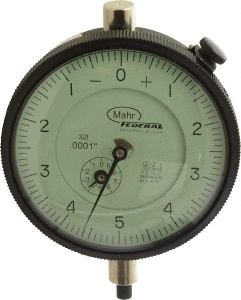 Mahr - 0.025" Range, 0-5-0 Dial Reading, 0.0001" Graduation Dial Drop Indicator - 2-3/4" Dial, 0.01" Range per Revolution, 0.0001" Accuracy, Revolution Counter - Apex Tool & Supply