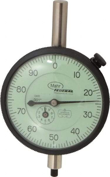 Mahr - 1" Range, 0-100 Dial Reading, 0.001" Graduation Dial Drop Indicator - 2-3/4" Dial, 0.1" Range per Revolution, 0.001" Accuracy, Revolution Counter - Apex Tool & Supply