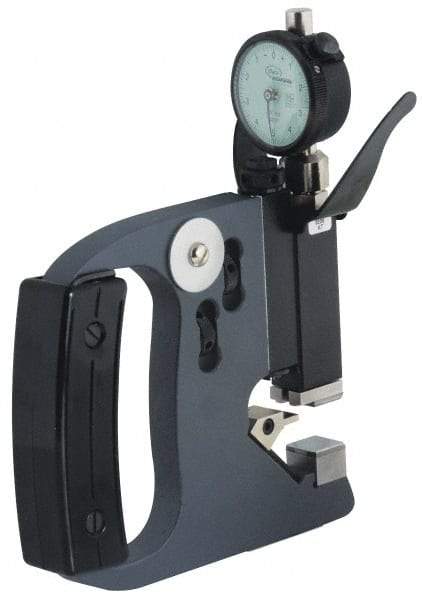 Mahr - 1 to 2 Inch, Forged Steel Frame, Snap Gage - 0.61 Inch Reference Anvil Diameter, 0.0001 Inch Graduation, Tungsten Carbide Anvil, Dial Display - Apex Tool & Supply