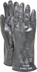 SHOWA - Size L (9), 12" Long, 12 mil Thick, Viton Chemical Resistant Gloves - Smooth Finish, Rolled Gauntlet Cuff, ANSI Abrasion Level 2, ANSI Cut Level 0, ANSI Puncture Level 0, Black - Apex Tool & Supply