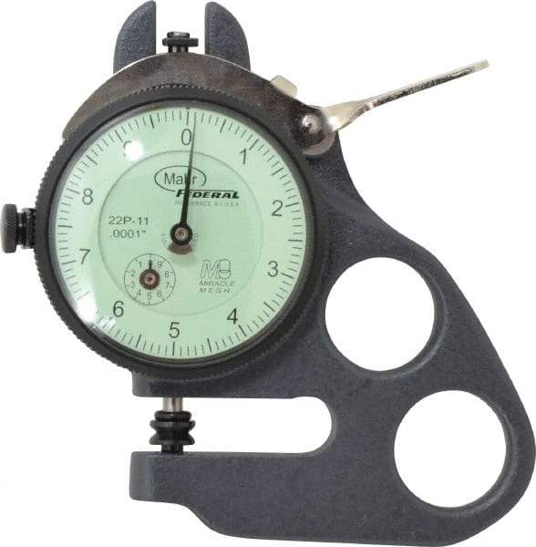 Mahr - 0 to 0.1 Inch Measurement, 0.0001 Inch Graduation, 1.13 Inch Throat Depth, Dial Thickness Gage - 1/4 Inch Dial Diameter - Apex Tool & Supply