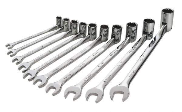 SK - 10 Piece, 10 to 19mm, Combination Wrench Set - Metric System of Measurement, Chrome Finish, Comes in Tray - Apex Tool & Supply