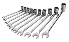SK - 10 Piece, 10 to 19mm, Combination Wrench Set - Metric System of Measurement, Chrome Finish, Comes in Tray - Apex Tool & Supply