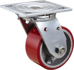 Value Collection - 4" Diam x 2" Wide x 5-5/8" OAH Top Plate Mount Swivel Caster - Polyurethane, 700 Lb Capacity, Roller Bearing, 4 x 4-1/2" Plate - Apex Tool & Supply