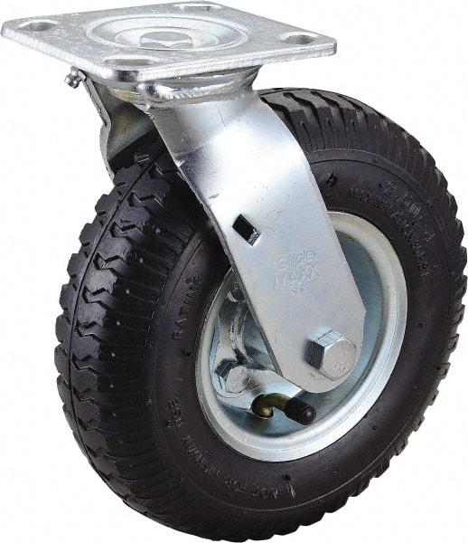 Value Collection - 8" Diam x 2" Wide, Pneumatic Swivel Caster - 300 Lb Capacity, Top Plate Mount, 4" x 4-1/2" Plate, Ball Bearing - Apex Tool & Supply