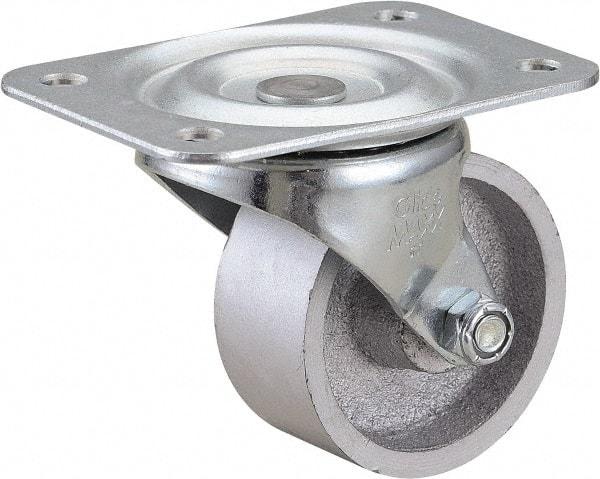 Value Collection - 2-1/2" Diam x 1-1/8" Wide x 3-1/4" OAH Top Plate Mount Swivel Caster - Cast Iron, 200 Lb Capacity, Self-Lubricating Bearing, 2-3/4 x 3-3/4" Plate - Apex Tool & Supply