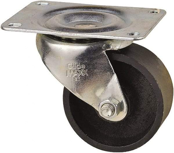 Value Collection - 3" Diam x 1-1/4" Wide x 3-11/16" OAH Top Plate Mount Swivel Caster - Cast Iron, 275 Lb Capacity, Self-Lubricating Bearing, 3-1/8 x 4-1/8" Plate - Apex Tool & Supply