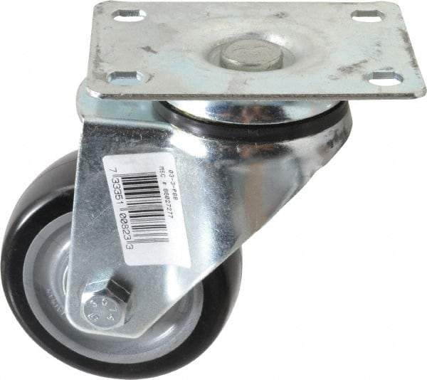 Fairbanks - 3" Diam x 1-1/4" Wide x 4-3/4" OAH Top Plate Mount Swivel Caster - Polyurethane, 150 Lb Capacity, Ball Bearing, 2-7/8 x 3-5/8" Plate - Apex Tool & Supply