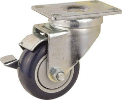 Value Collection - 3" Diam x 1-1/4" Wide x 4-3/8" OAH Top Plate Mount Swivel Caster with Brake - Polyurethane, 300 Lb Capacity, Ball Bearing, 2-7/8 x 3-5/8" Plate - Apex Tool & Supply