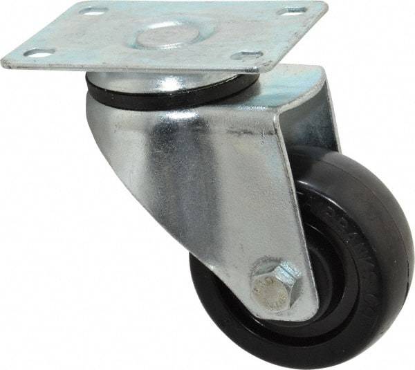Fairbanks - 3" Diam x 1-1/4" Wide x 4-3/8" OAH Top Plate Mount Swivel Caster - Hard Rubber, 250 Lb Capacity, Self-Lubricating Bearing, 2-7/8 x 3-5/8" Plate - Apex Tool & Supply