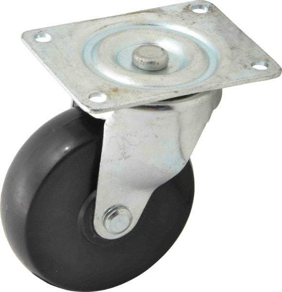 Fairbanks - 4" Diam x 1-3/16" Wide x 5-1/8" OAH Top Plate Mount Swivel Caster - Polyolefin, 300 Lb Capacity, Self-Lubricating Bearing, 3-1/8 x 4-1/8" Plate - Apex Tool & Supply