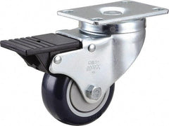 Value Collection - 3" Diam x 1-1/4" Wide x 4-3/8" OAH Top Plate Mount Swivel Caster with Brake - Polyurethane, 300 Lb Capacity, Ball Bearing, 2-7/8 x 3-5/8" Plate - Apex Tool & Supply