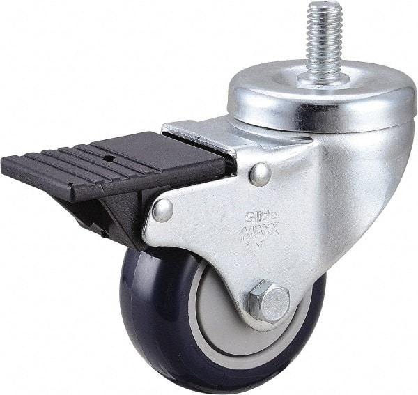 Value Collection - 3" Diam x 1-1/4" Wide x 4-3/8" OAH Stem Mount Swivel Caster with Brake - Polyurethane, 300 Lb Capacity, Ball Bearing, 1/2-13 x 1" Threaded Stem - Apex Tool & Supply