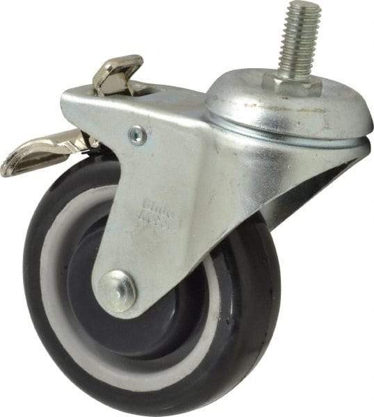 Value Collection - 4" Diam x 1-1/4" Wide x 5-13/32" OAH Stem Mount Swivel Caster with Brake - Polyurethane, 300 Lb Capacity, Ball Bearing, 1/2-13 x 1" Threaded Stem - Apex Tool & Supply