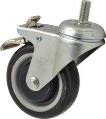 Value Collection - 4" Diam x 1-1/4" Wide x 5-13/32" OAH Stem Mount Swivel Caster with Brake - Polyurethane, 300 Lb Capacity, Ball Bearing, 1/2-13 x 1" Threaded Stem - Apex Tool & Supply