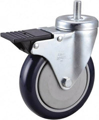 Value Collection - 5" Diam x 1-1/4" Wide x 6-15/32" OAH Stem Mount Swivel Caster with Brake - Polyurethane, 300 Lb Capacity, Ball Bearing, 1/2-13 x 1" Threaded Stem - Apex Tool & Supply