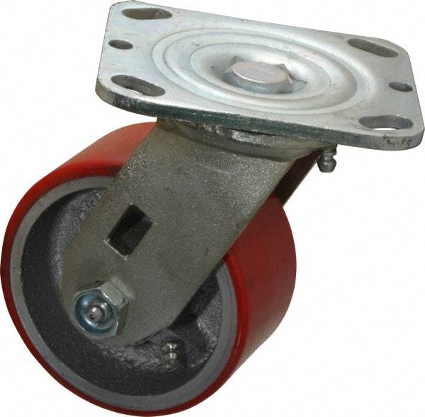 Fairbanks - 4" Diam x 2" Wide x 5-1/8" OAH Top Plate Mount Swivel Caster - Polyurethane, 700 Lb Capacity, Roller Bearing, 4 x 4-1/2" Plate - Apex Tool & Supply