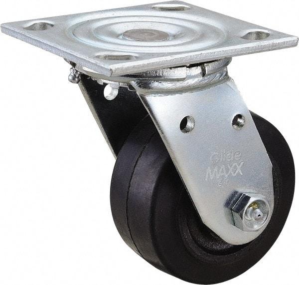 Value Collection - 4" Diam x 2" Wide x 5-5/8" OAH Top Plate Mount Swivel Caster - Rubber, 300 Lb Capacity, Roller Bearing, 4 x 4-1/2" Plate - Apex Tool & Supply