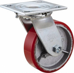 Value Collection - 5" Diam x 1-1/2" Wide x 6-1/2" OAH Top Plate Mount Swivel Caster - Polyurethane, 800 Lb Capacity, Roller Bearing, 4 x 4-1/2" Plate - Apex Tool & Supply