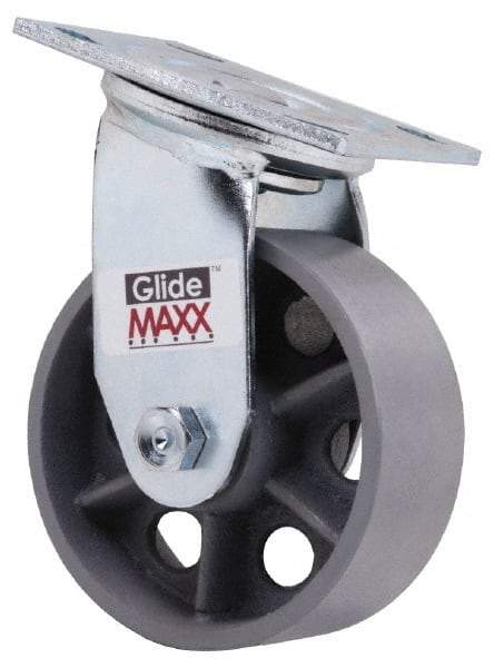 Value Collection - 5" Diam x 2" Wide x 6-1/2" OAH Top Plate Mount Swivel Caster - Semi-Steel, 1,000 Lb Capacity, Roller Bearing, 4 x 4-1/2" Plate - Apex Tool & Supply