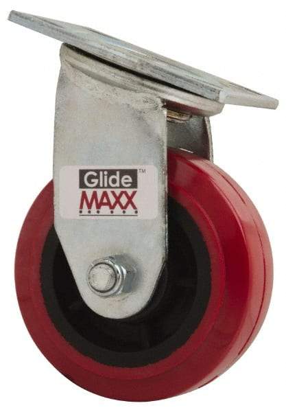 Value Collection - 5" Diam x 2" Wide x 6-1/2" OAH Top Plate Mount Swivel Caster - Polyurethane, 600 Lb Capacity, Roller Bearing, 4 x 4-1/2" Plate - Apex Tool & Supply