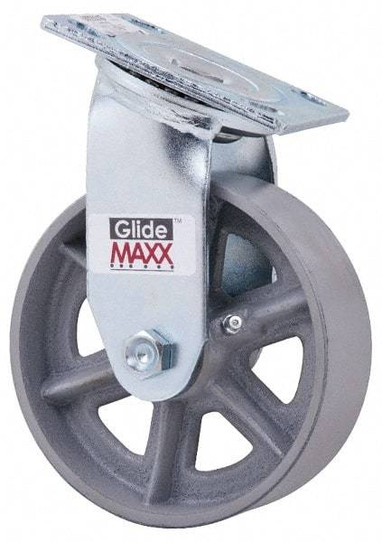 Value Collection - 6" Diam x 2" Wide x 7-1/2" OAH Top Plate Mount Swivel Caster - Semi-Steel, 1,200 Lb Capacity, Roller Bearing, 4 x 4-1/2" Plate - Apex Tool & Supply
