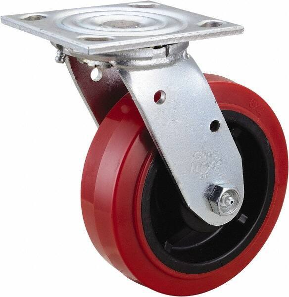 Value Collection - 6" Diam x 2" Wide x 7-1/2" OAH Top Plate Mount Swivel Caster - Polyurethane, 600 Lb Capacity, Roller Bearing, 4 x 4-1/2" Plate - Apex Tool & Supply