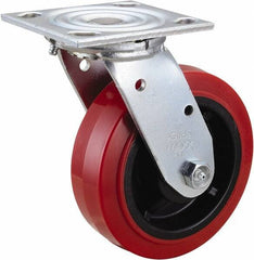 Value Collection - 6" Diam x 2" Wide x 7-1/2" OAH Top Plate Mount Swivel Caster - Polyurethane, 600 Lb Capacity, Roller Bearing, 4 x 4-1/2" Plate - Apex Tool & Supply