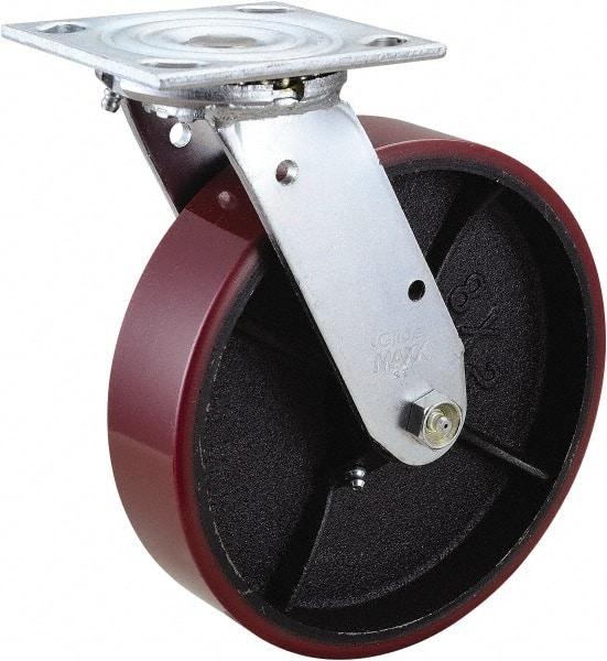 Value Collection - 8" Diam x 2" Wide x 9-1/2" OAH Top Plate Mount Swivel Caster - Polyurethane, 1,200 Lb Capacity, Roller Bearing, 4 x 4-1/2" Plate - Apex Tool & Supply