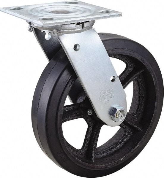 Value Collection - 8" Diam x 2" Wide x 9-1/2" OAH Top Plate Mount Swivel Caster - Rubber, 600 Lb Capacity, Roller Bearing, 4 x 4-1/2" Plate - Apex Tool & Supply