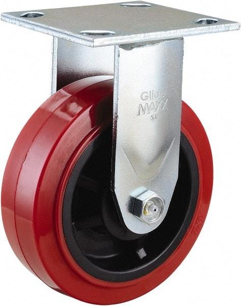 Value Collection - 6" Diam x 2" Wide x 7-1/2" OAH Top Plate Mount Rigid Caster - Polyurethane, 600 Lb Capacity, Roller Bearing, 4 x 4-1/2" Plate - Apex Tool & Supply